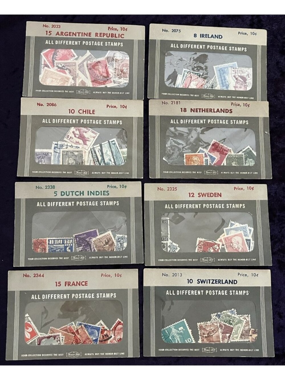 8 Honor Bilt Stamp Packets Countries 93 In Envelopes Some Sealed Vintage